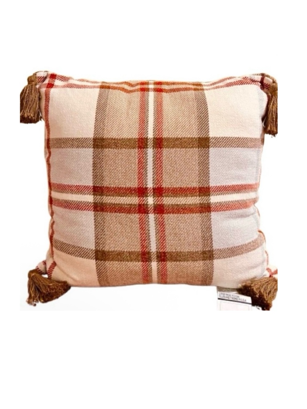 🆕- Plaid Square Chenille Accent Pillow with Tassels 20x20
